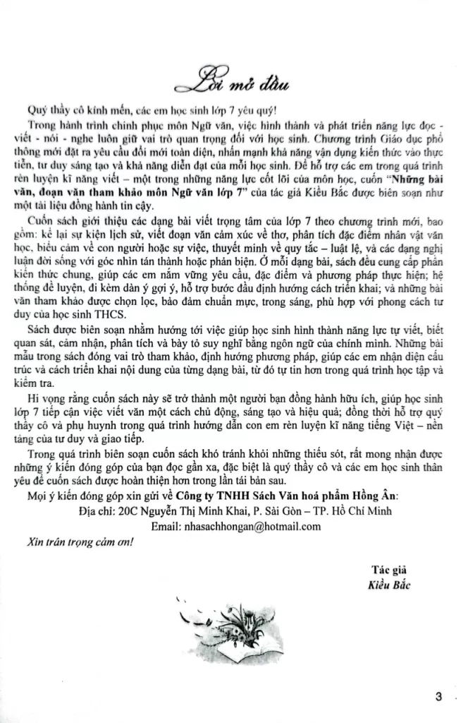 NHỮNG BÀI VĂN, ĐOẠN VĂN THAM KHẢO MÔN NGỮ VĂN LỚP 7 (Theo Chương trình GDPT mới)